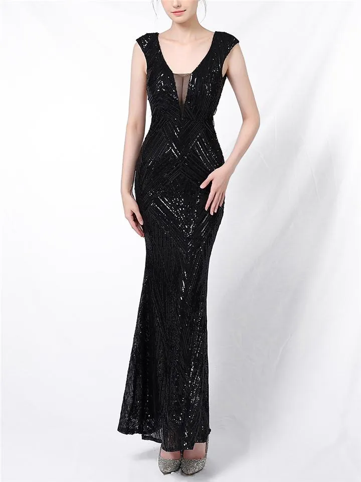 Stunning Sequined Mermaid Backless Ball Gown