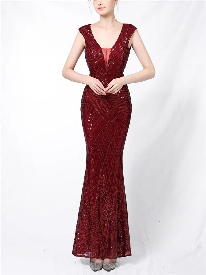 Stunning Sequined Mermaid Backless Ball Gown