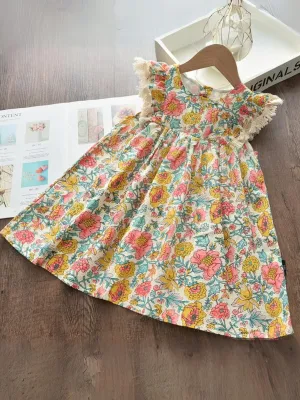Summer Garden Fringe Sleeve Floral Dress