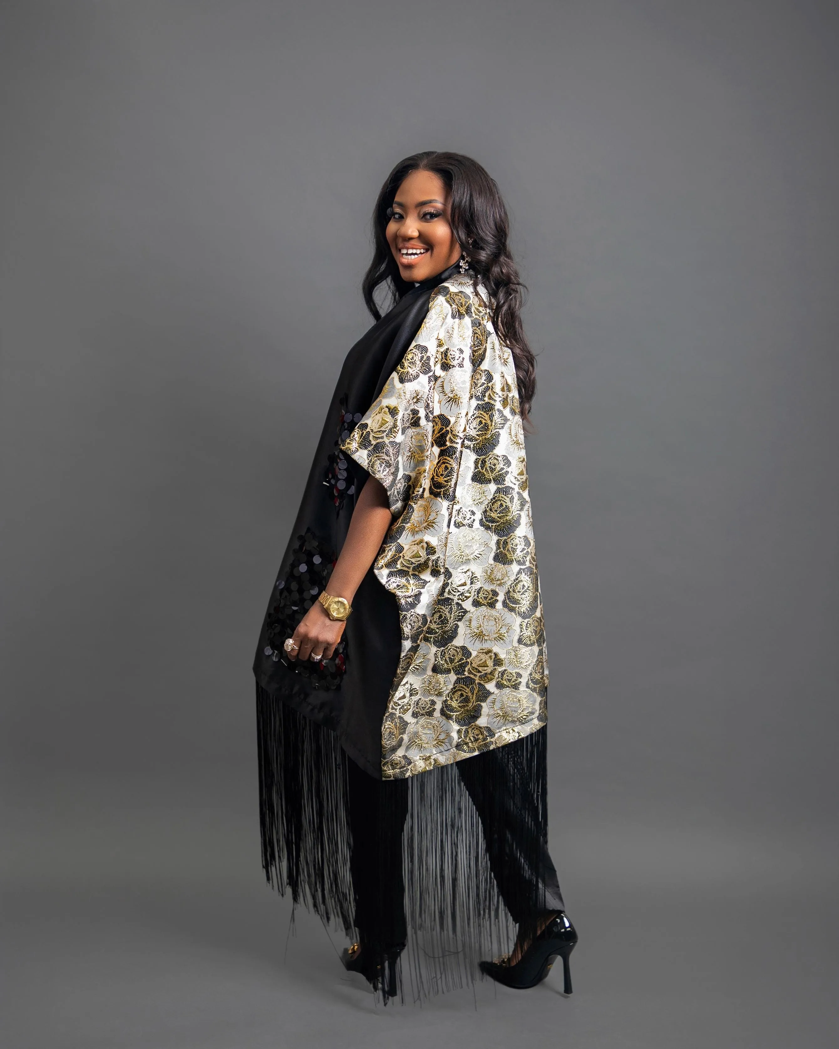 Swagger Fringe Kimono Top (Black)
