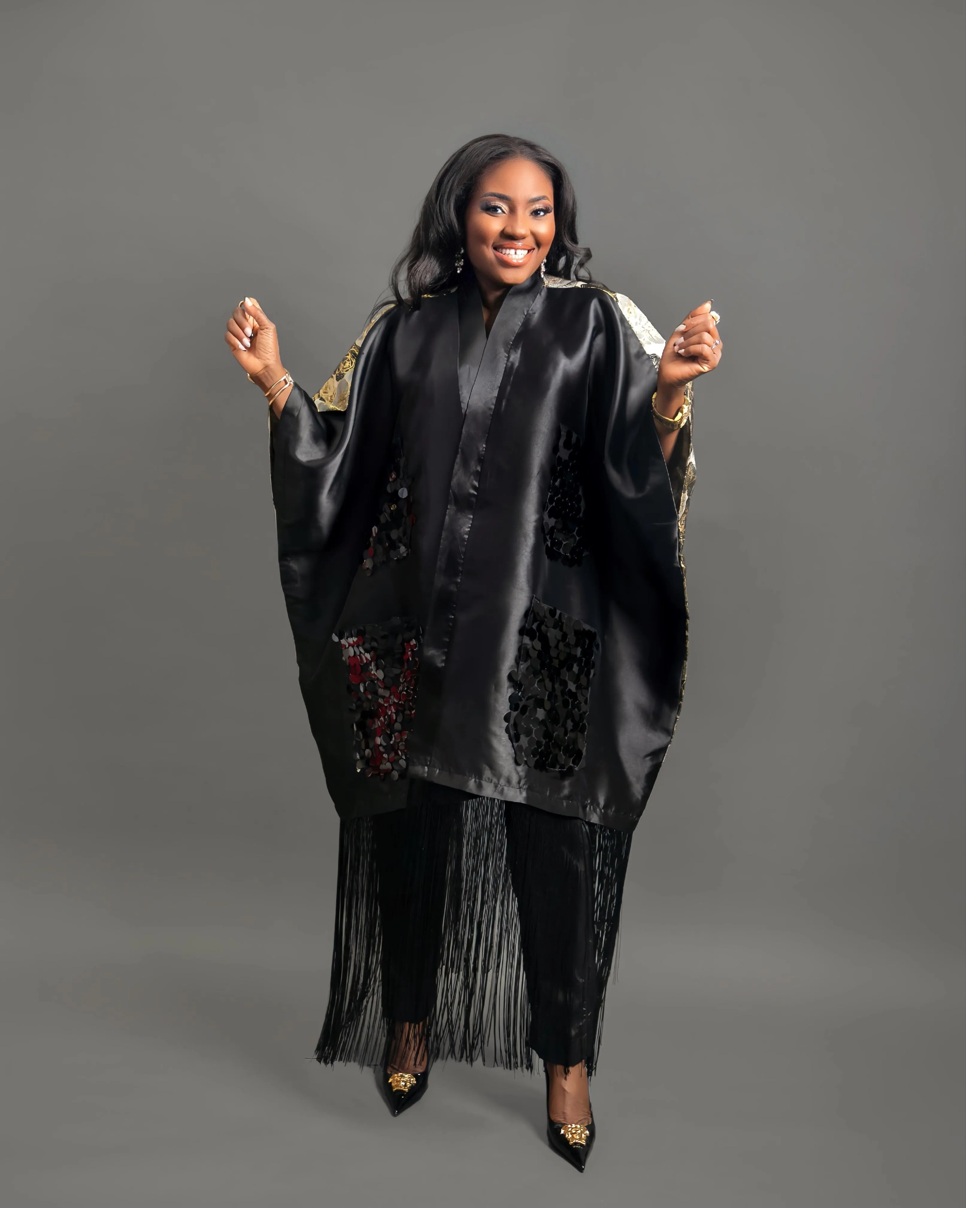 Swagger Fringe Kimono Top (Black)