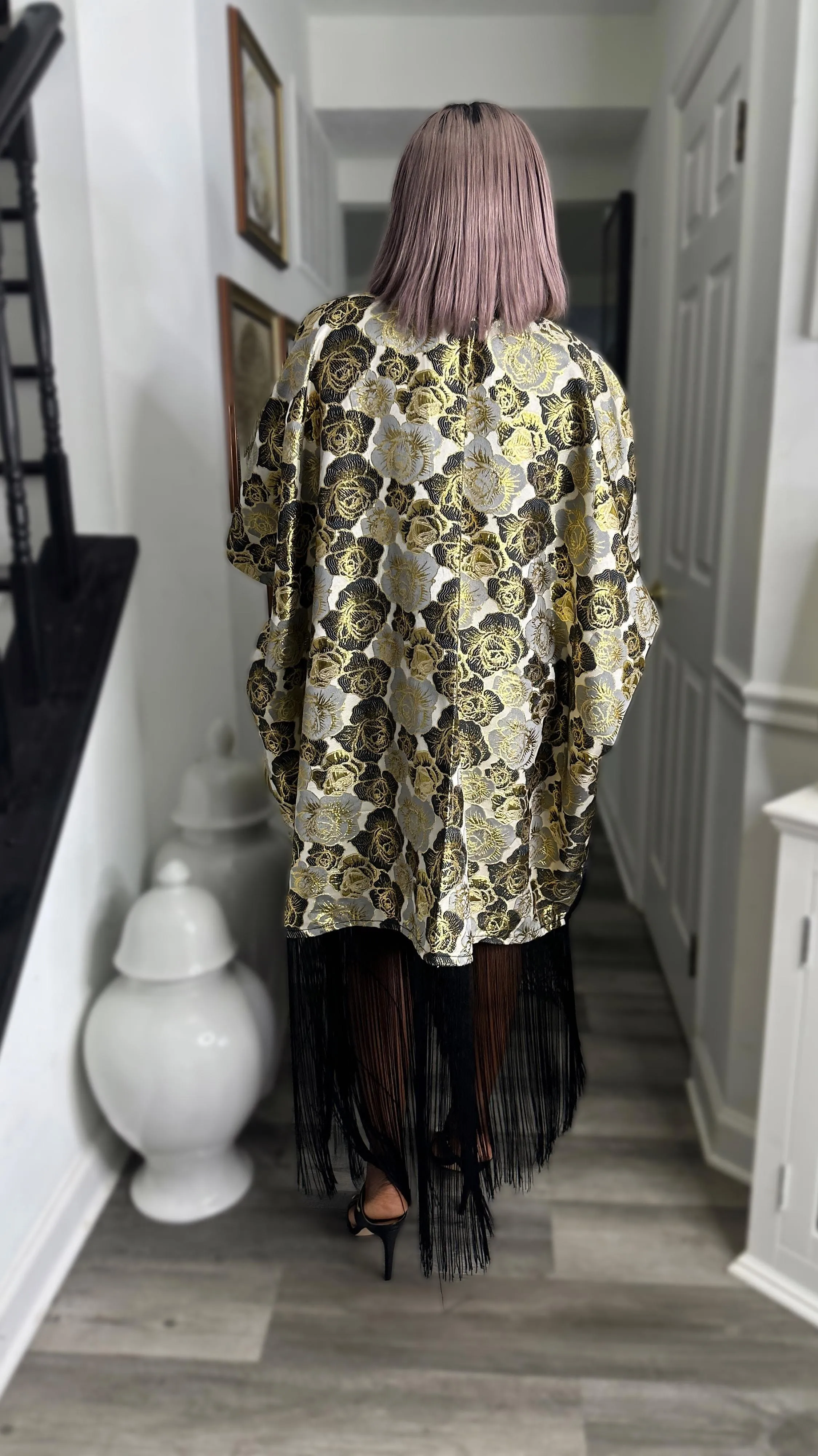 Swagger Fringe Kimono Top (Black)