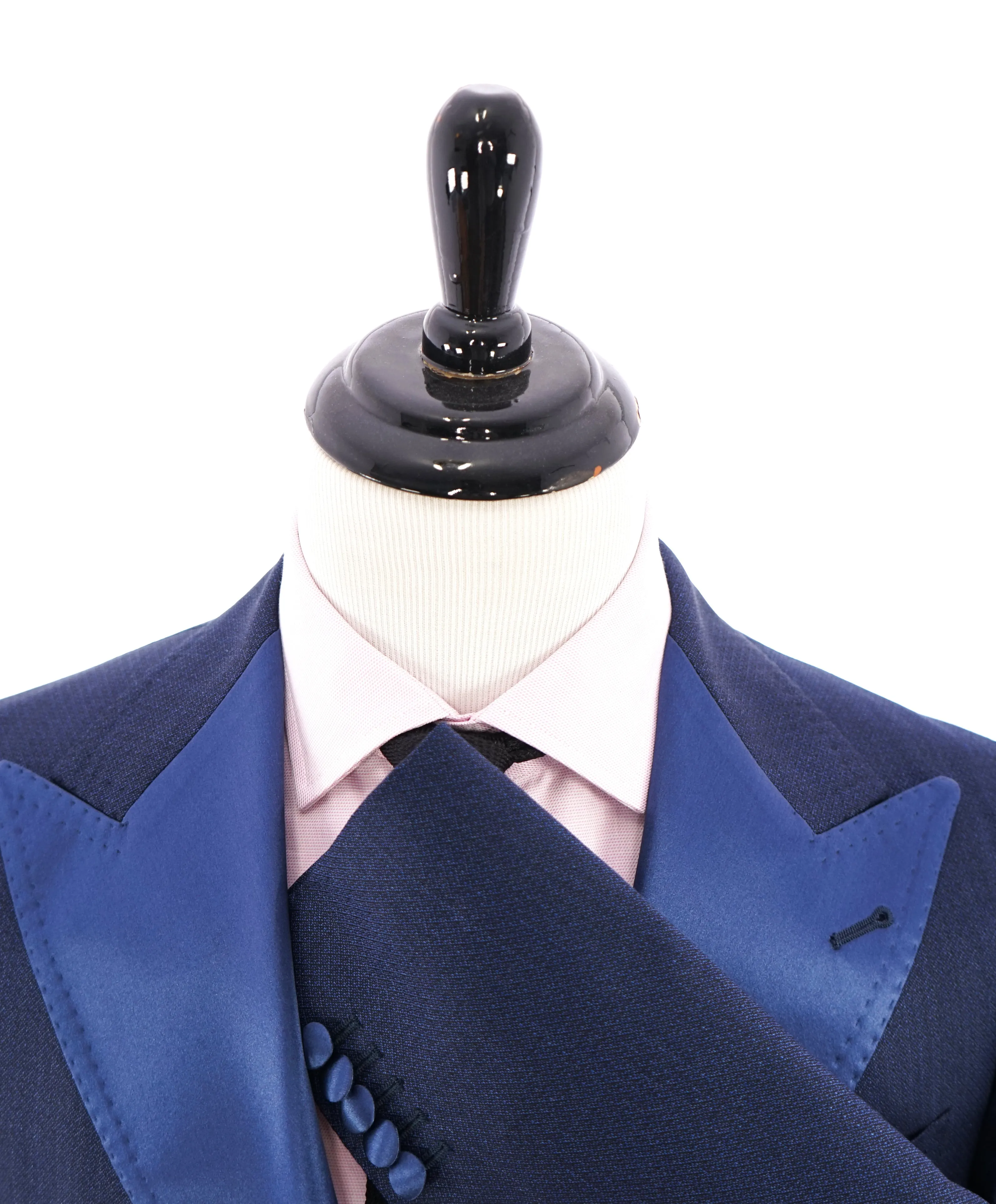 TAGLIATORE - SILK Wide Peak Lapel Geometric Blue SLIM Tuxedo - 40R