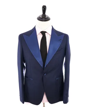 TAGLIATORE - SILK Wide Peak Lapel Geometric Blue SLIM Tuxedo - 40R
