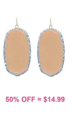 Tan Oval Earrings with bling trim