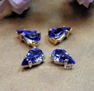 Tanzanite, Vintage Glass Cabochon, 2 Pcs 10x6mm Pears With Setting