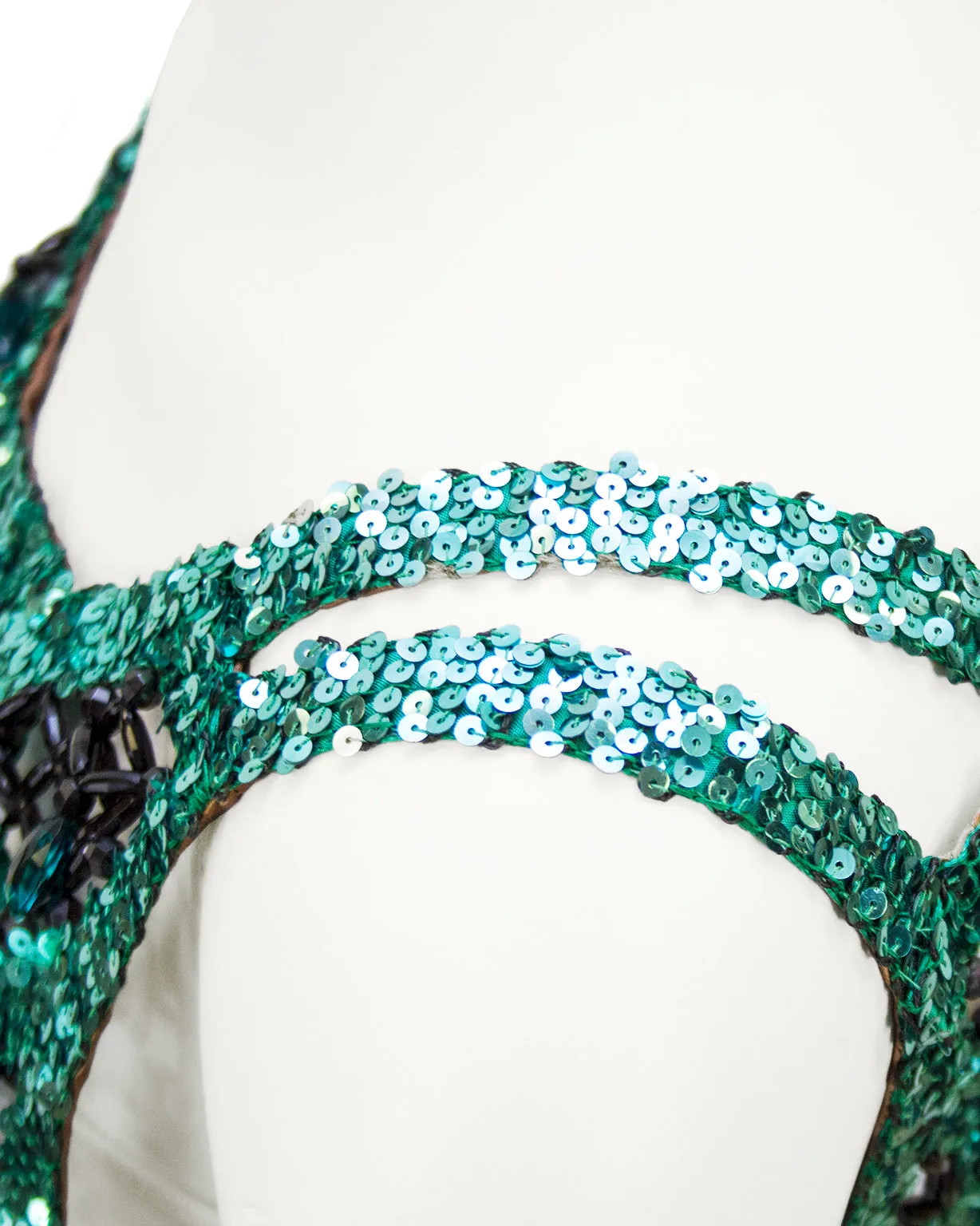 Teal and Black Sequin and Beaded Crop Top