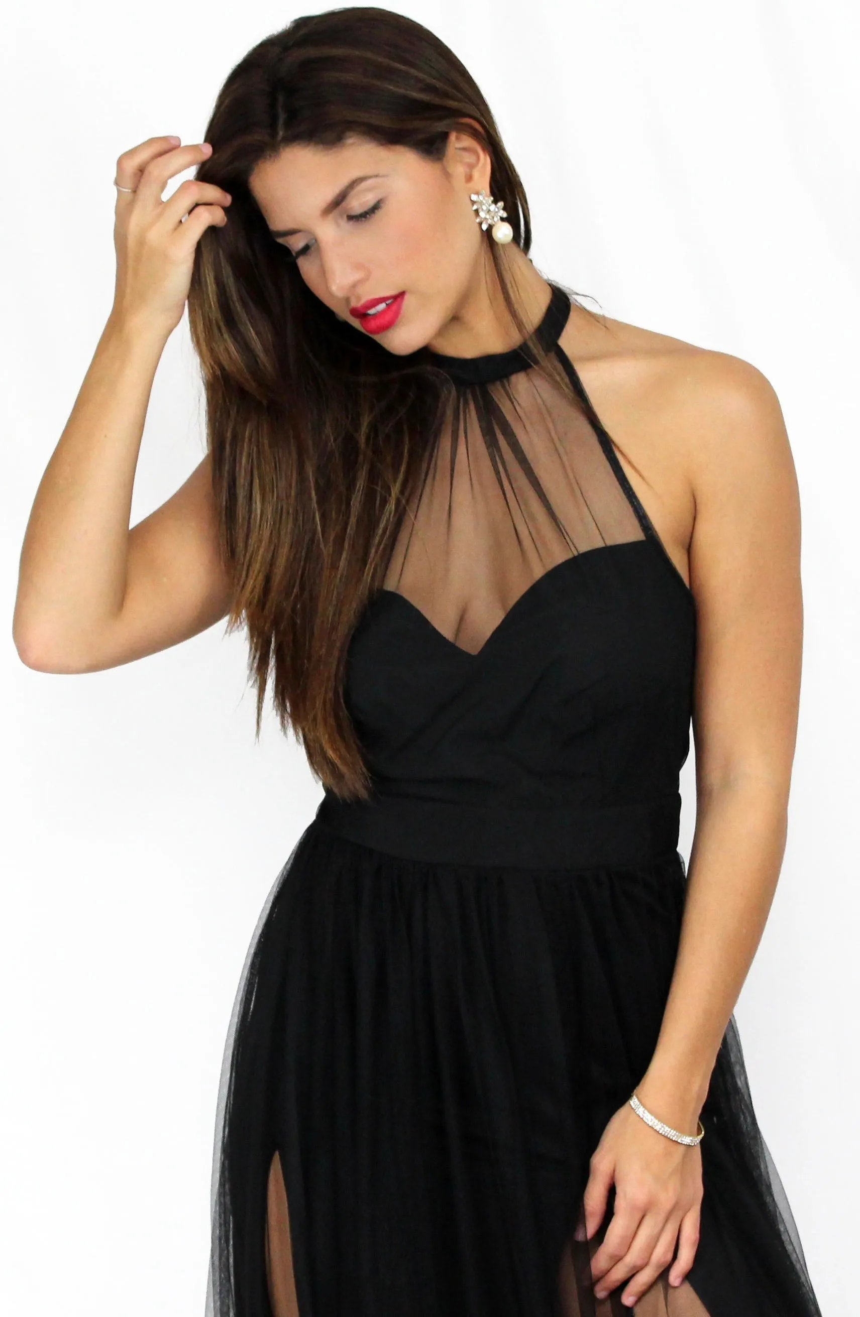 Temptress Black Mesh Formal Gown