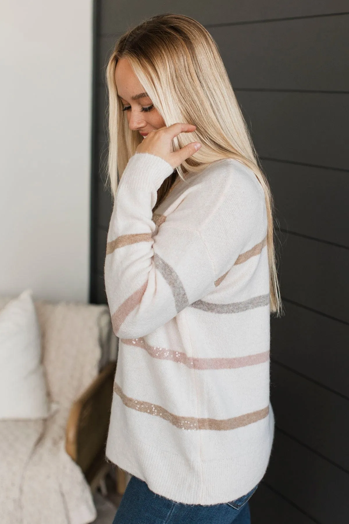 Tender Feelings Striped Sweater- Blush