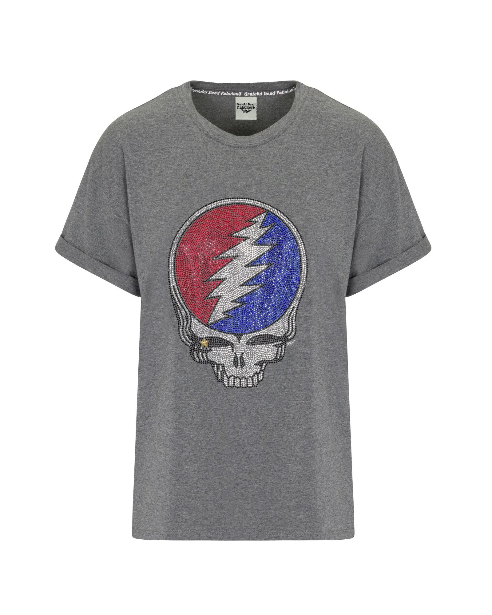The Original Grateful Dead Rhinestone Stealie T-Shirt - Heather Gray