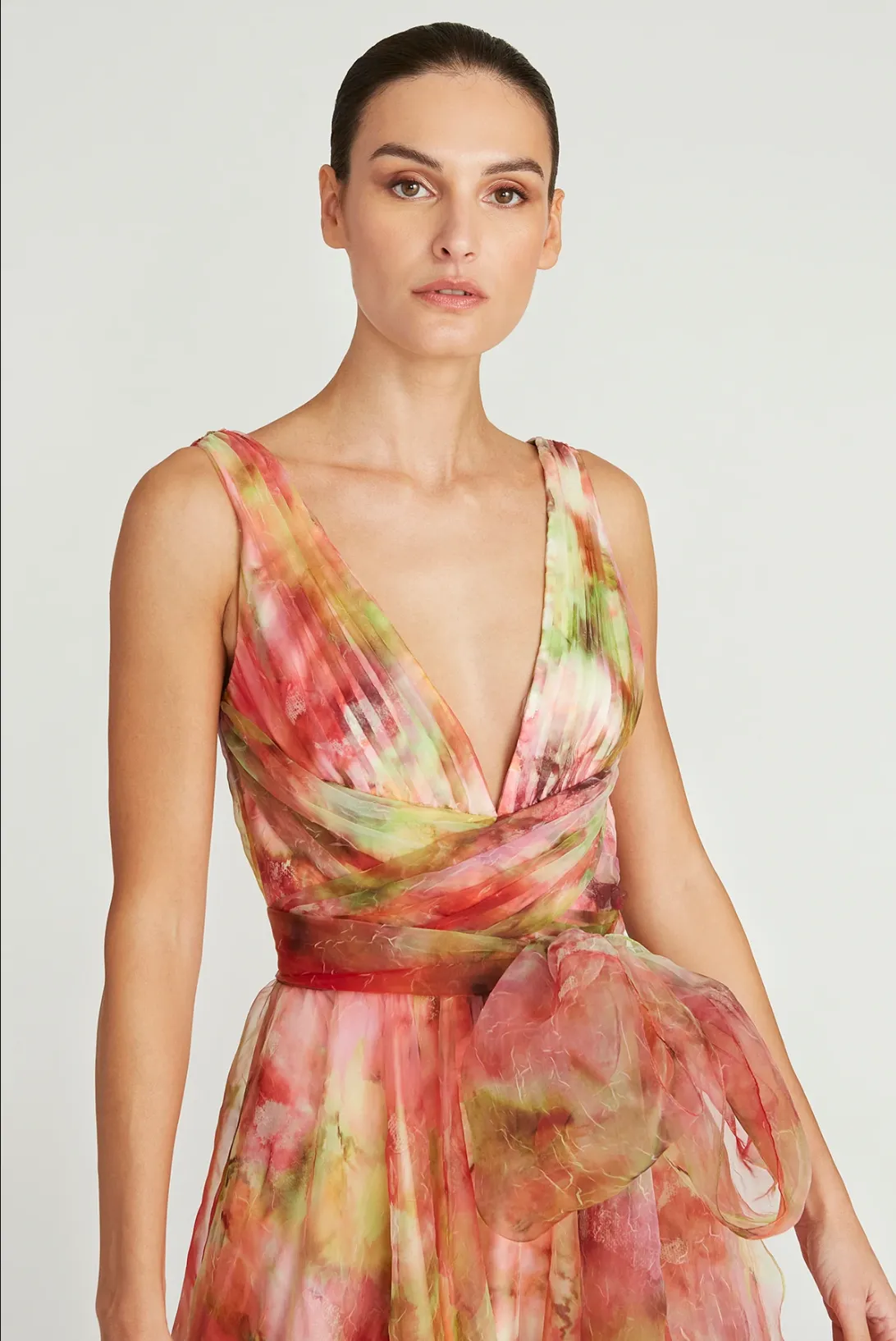 Theia - Faye A-Line Gown - Pink Imprinted Blooms