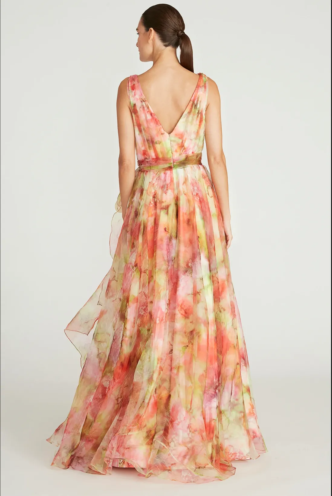 Theia - Faye A-Line Gown - Pink Imprinted Blooms