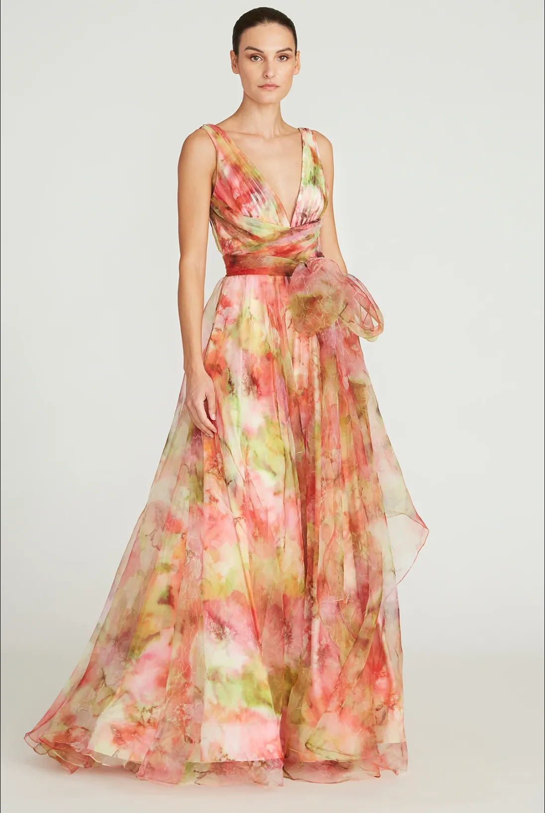 Theia - Faye A-Line Gown - Pink Imprinted Blooms