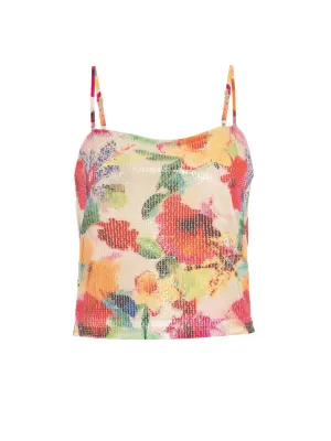 THEO Theia Orchid Print Sequin Tank Top in Mandarine Flower