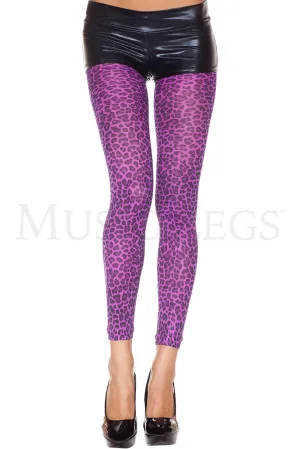 Tights Leopard Print Opaque Footless Purple Animal Print Tights