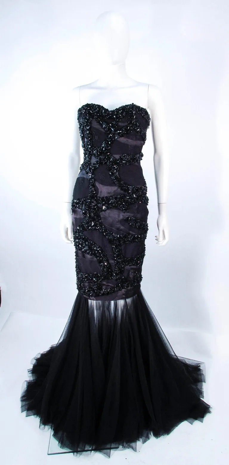 TONY WARD Black Beaded Mesh Detachable Gown Size 2-4