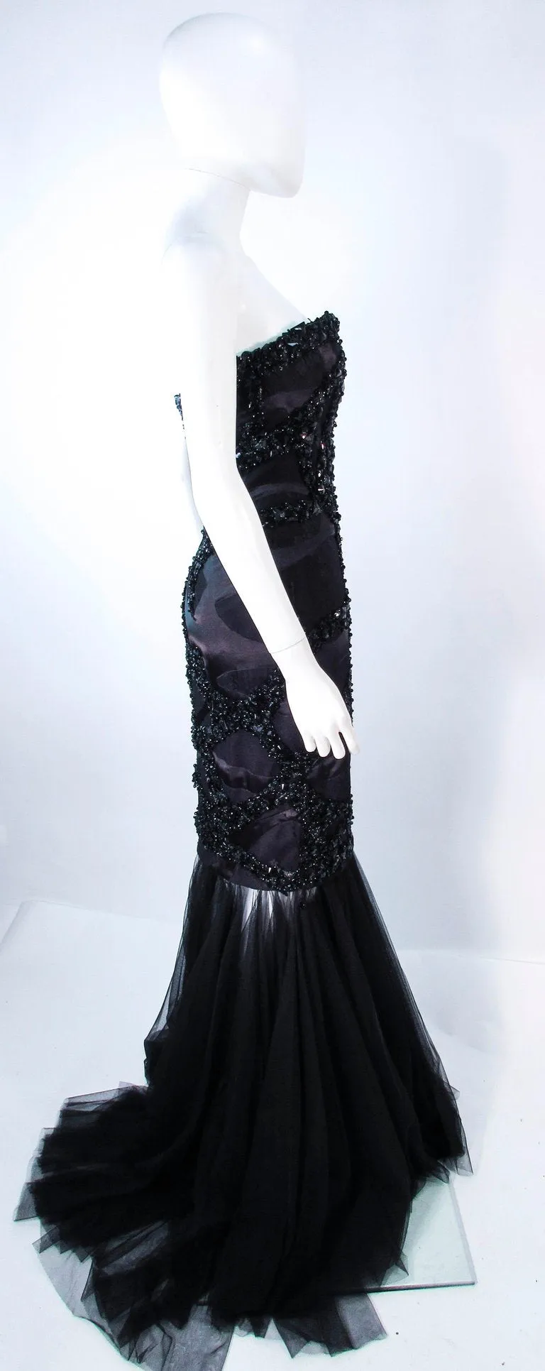TONY WARD Black Beaded Mesh Detachable Gown Size 2-4