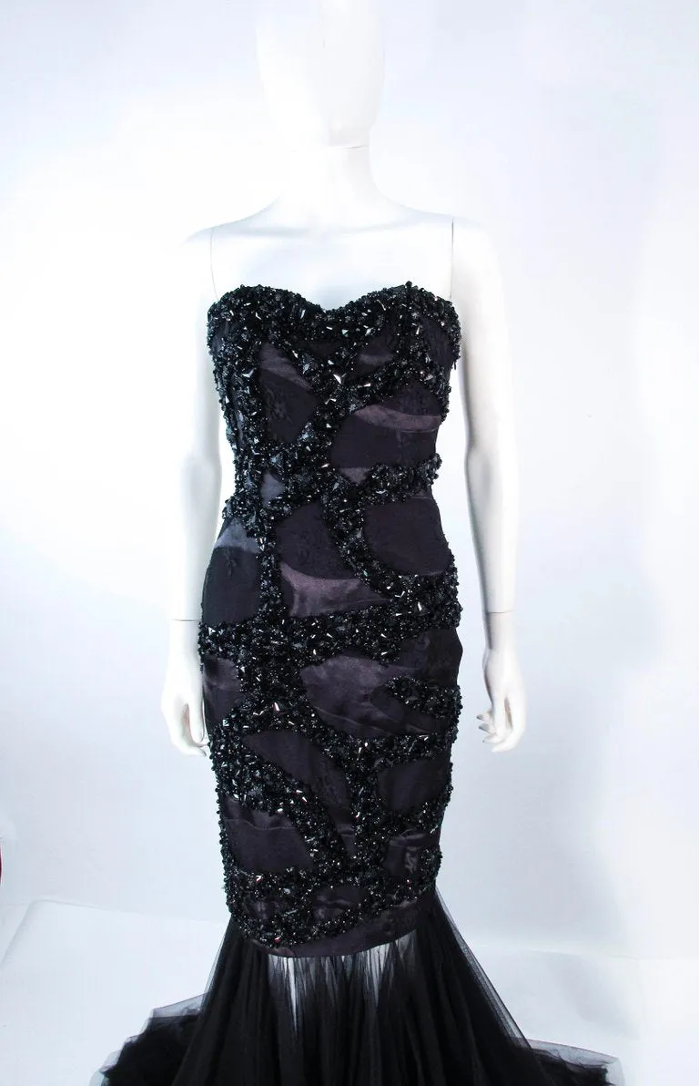 TONY WARD Black Beaded Mesh Detachable Gown Size 2-4