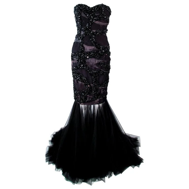 TONY WARD Black Beaded Mesh Detachable Gown Size 2-4