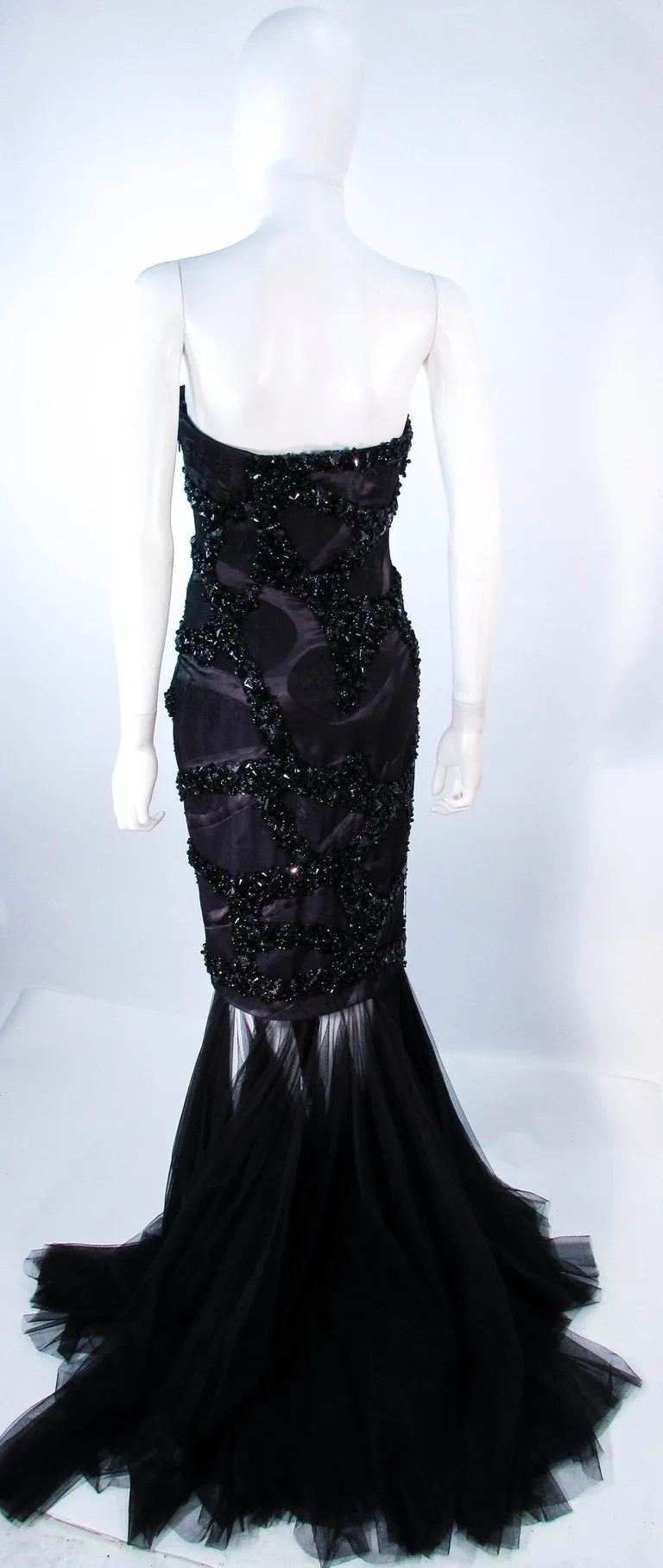 TONY WARD Black Beaded Mesh Detachable Gown Size 2-4