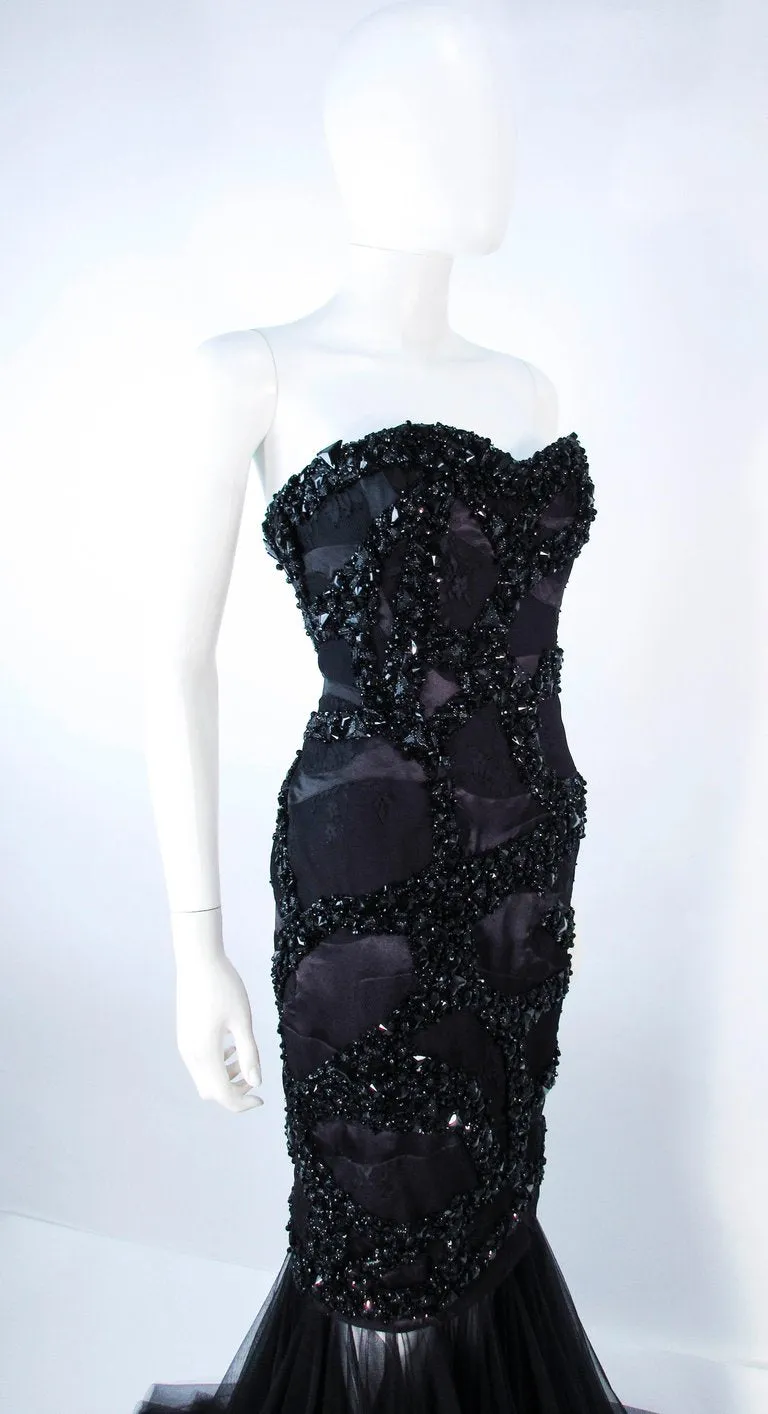 TONY WARD Black Beaded Mesh Detachable Gown Size 2-4