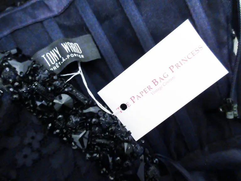 TONY WARD Black Beaded Mesh Detachable Gown Size 2-4