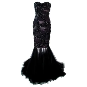 TONY WARD Black Beaded Mesh Detachable Gown Size 2-4