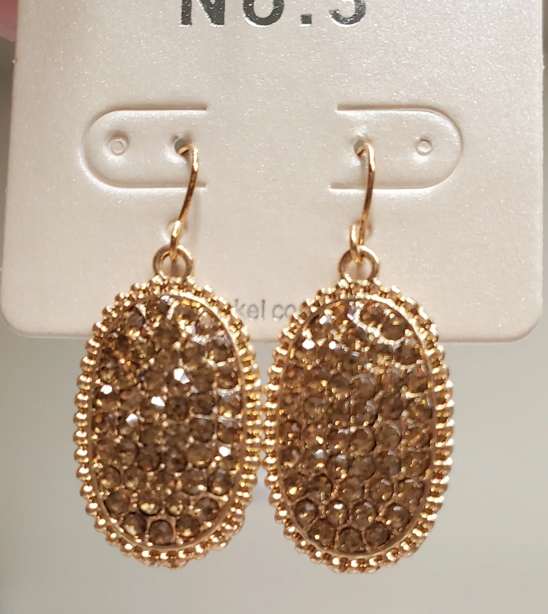 Topaz Bling Oval Earrings with Gold Tone Border