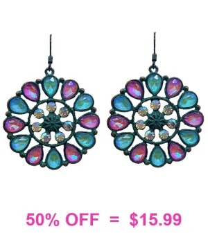 Turquoise patina & Pink bling round concho earrings
