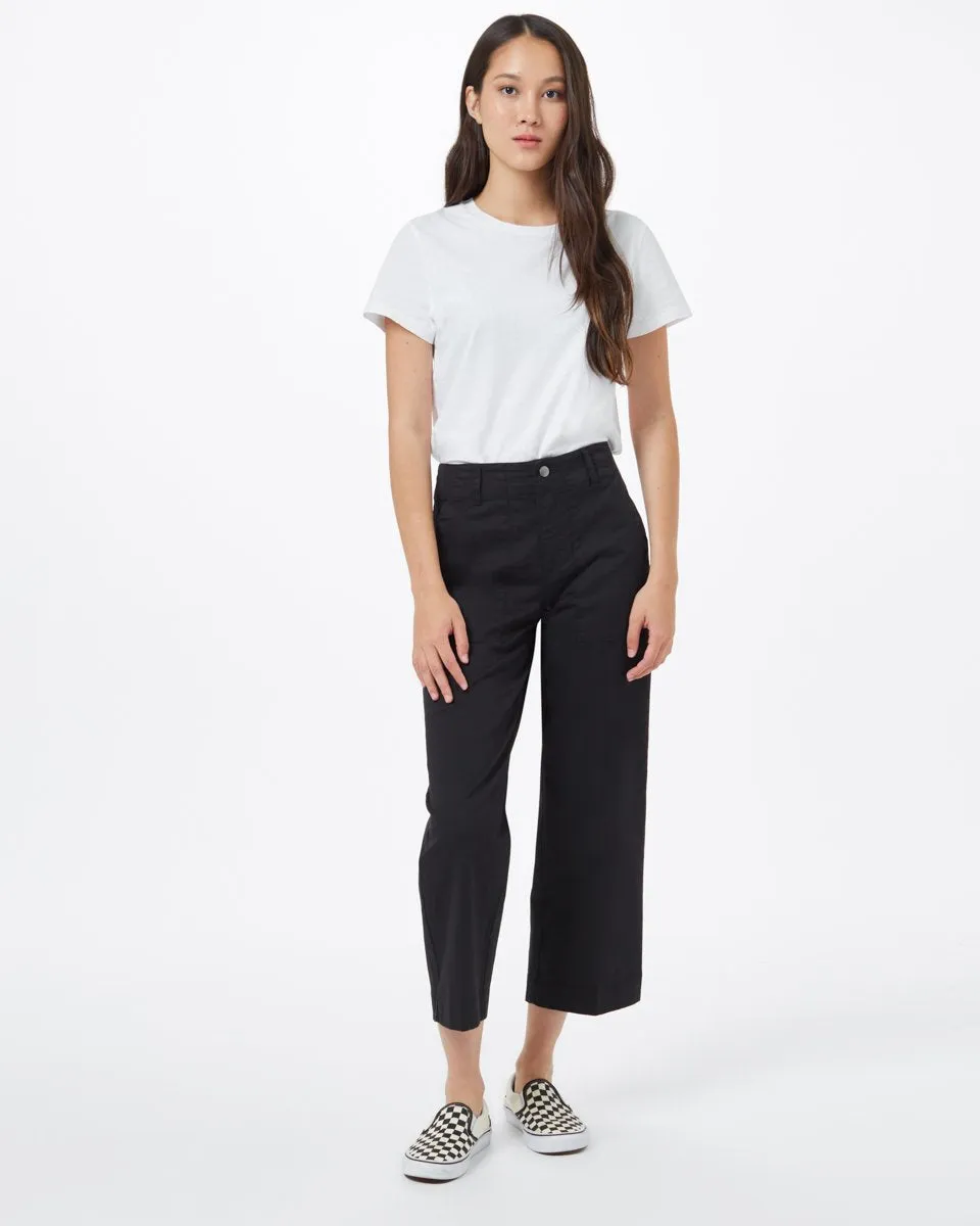 Twill Cropped Wide Leg Pant