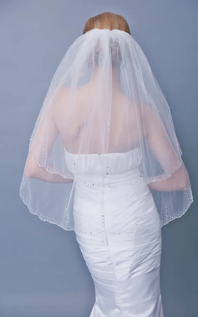 Two Tier Sequined Mid Veil With Beaded Trim-ZP_810068