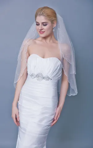 Two Tier Sequined Mid Veil With Beaded Trim-ZP_810068