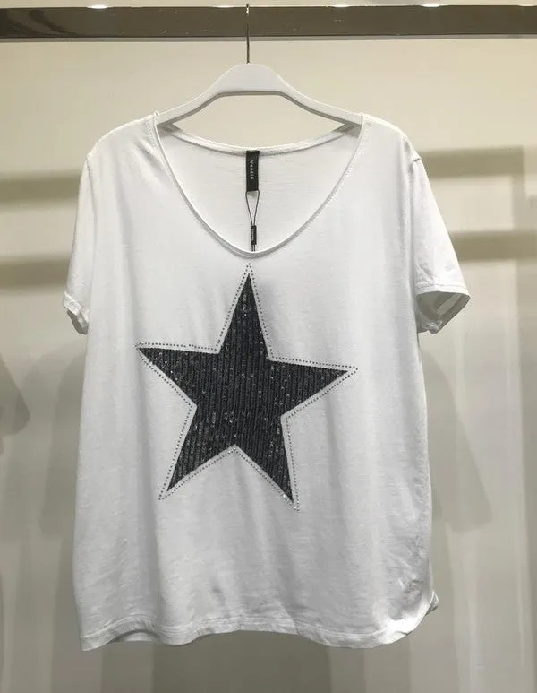 Two Tone Sequin Star Short Sleeve Tee