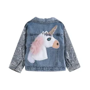 Unicorn Denim Jacket With Sequin Sleeves