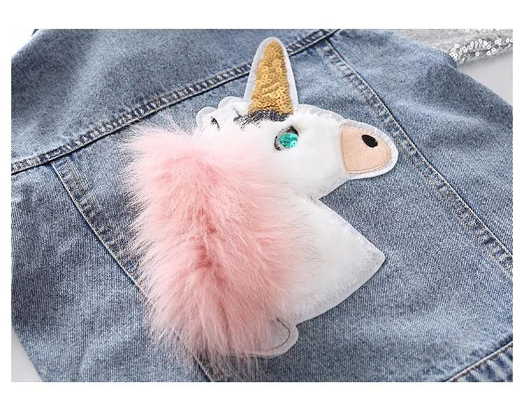 Unicorn Denim Jacket With Sequin Sleeves