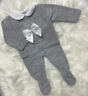 Unisex Grey Bow Knitted Two Piece