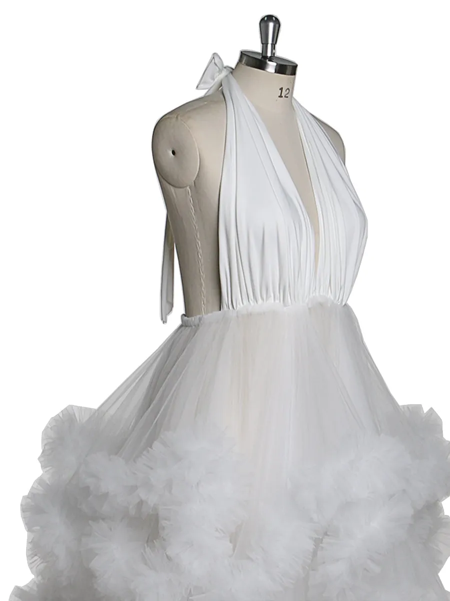 V-neck Backless Cloud Ruffles Wedding Gowns Maternity Dress for Photoshoot YW220116