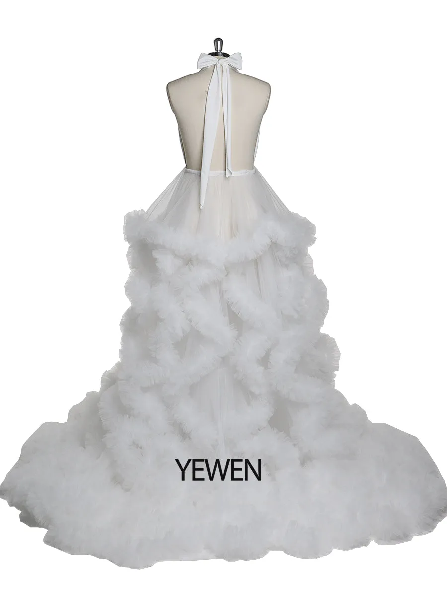 V-neck Backless Cloud Ruffles Wedding Gowns Maternity Dress for Photoshoot YW220116