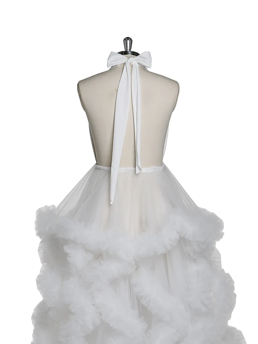V-neck Backless Cloud Ruffles Wedding Gowns Maternity Dress for Photoshoot YW220116