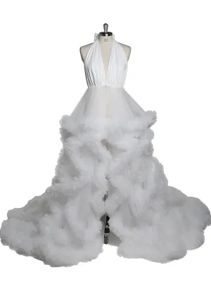 V-neck Backless Cloud Ruffles Wedding Gowns Maternity Dress for Photoshoot YW220116