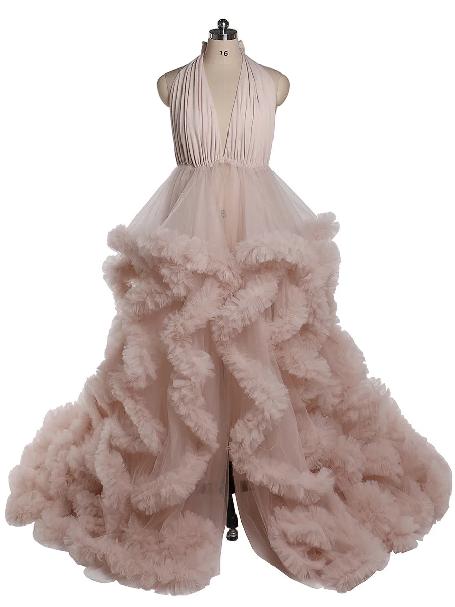 V-neck Backless Cloud Ruffles Wedding Gowns Maternity Dress for Photoshoot YW220116