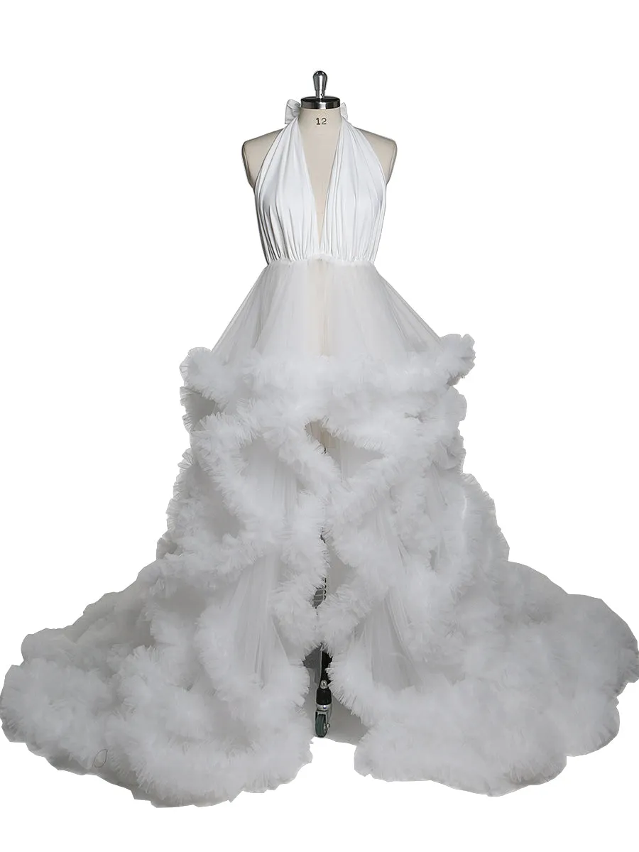 V-neck Backless Cloud Ruffles Wedding Gowns Maternity Dress for Photoshoot YW220116