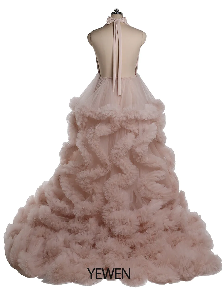 V-neck Backless Cloud Ruffles Wedding Gowns Maternity Dress for Photoshoot YW220116