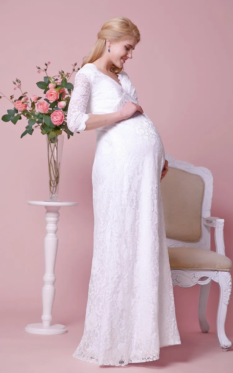 V-Neckline 3 4 Sleeves Lace Allover Floor-Length Dress-ZP_706090