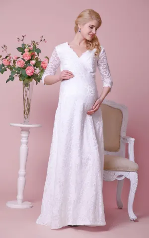 V-Neckline 3 4 Sleeves Lace Allover Floor-Length Dress-ZP_706090