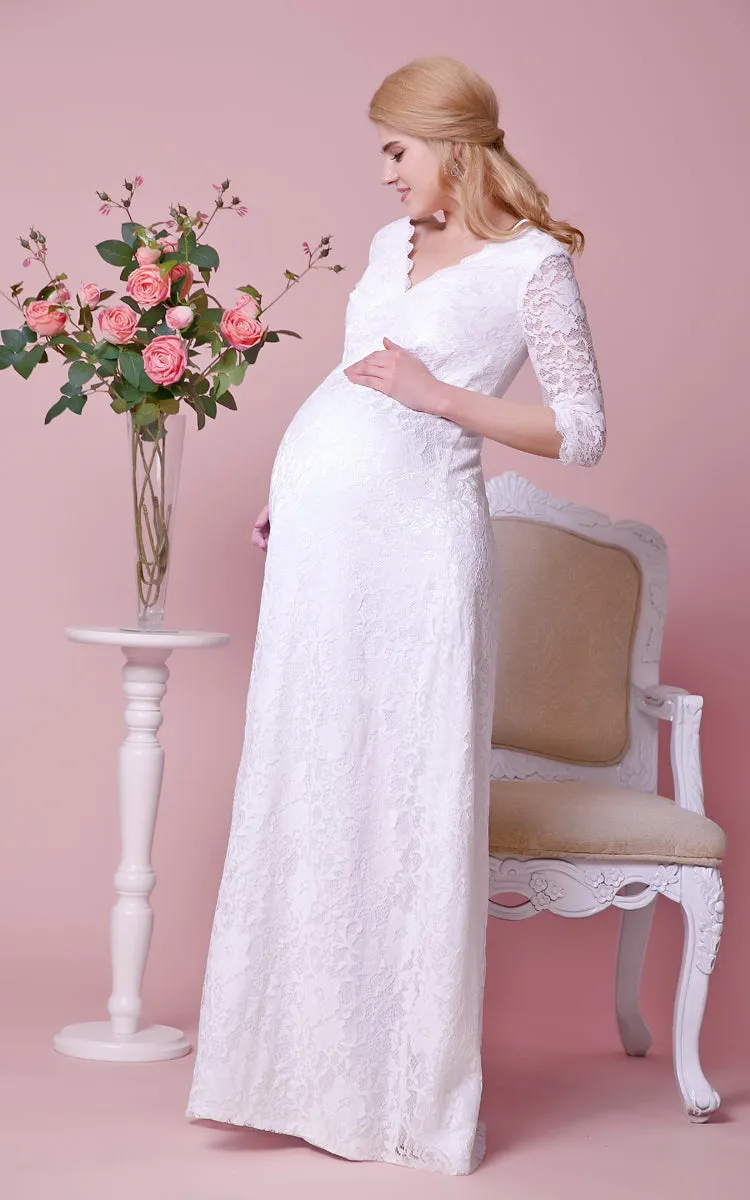 V-Neckline 3 4 Sleeves Lace Allover Floor-Length Dress-ZP_706090