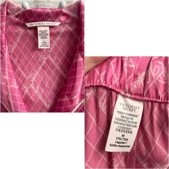 Victoria’s Secret Satin Pajama Set Medium Pink Pants Long Sleeve Button Top