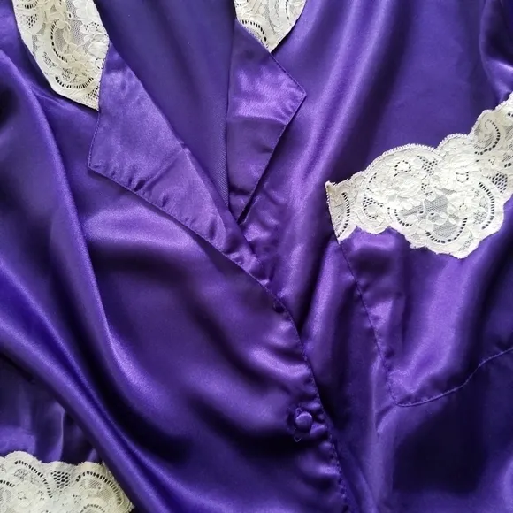 VICTORIA'S SECRET Vintage Gold Label Pajama Set Purple Satin Lace M