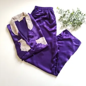VICTORIA'S SECRET Vintage Gold Label Pajama Set Purple Satin Lace M