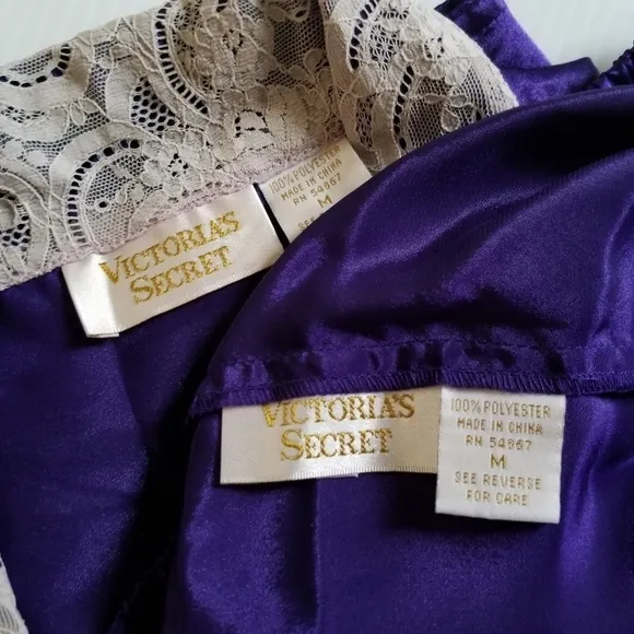 VICTORIA'S SECRET Vintage Gold Label Pajama Set Purple Satin Lace M